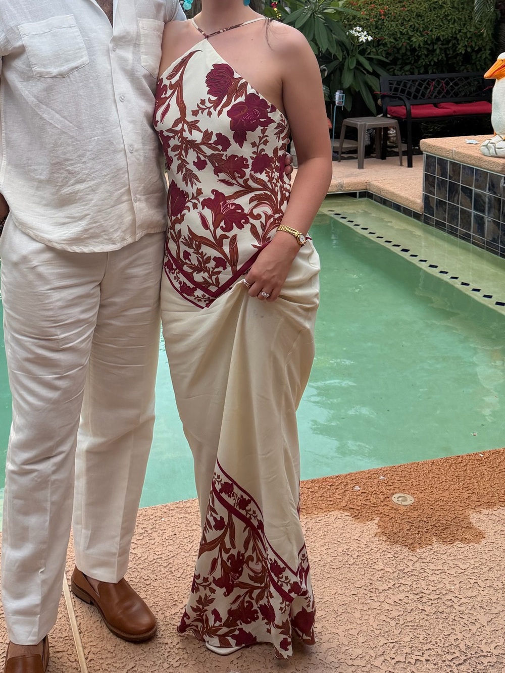 Rococo Sand White Maxi Dress with Burgundy & Brown Floral Embroidery - Picture 2 of 2